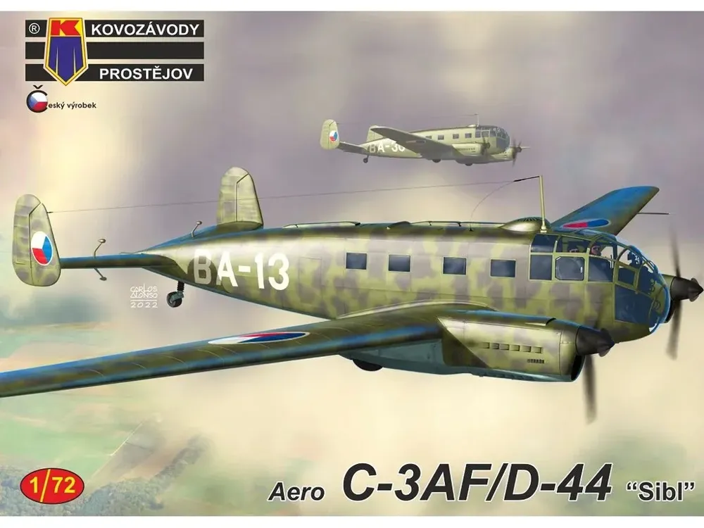 Krabice stavebnice Kovozávody Prostějov KPM0330 Aero C-3AF/D-44 Síbl v měřítku 1/72