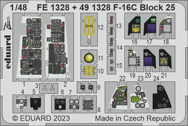 Barevný fotolept Eduard FE1328 Zoom F-16C Block 25 v měřítku 1/48 pro stavebnici Kinetic