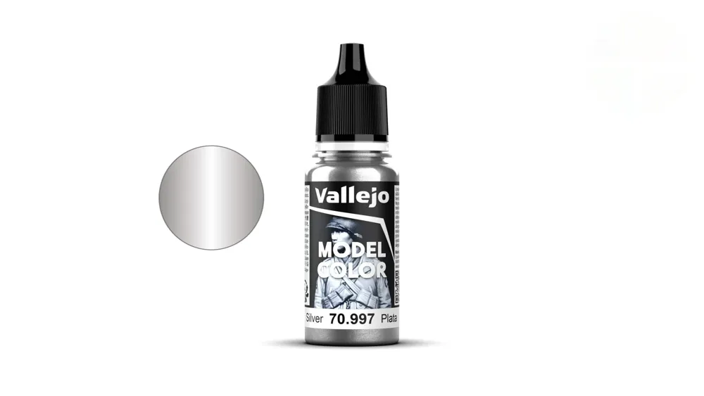 Lahvička akrylové barvy Vallejo Model Color 70997 stříbrná metalická 18 ml