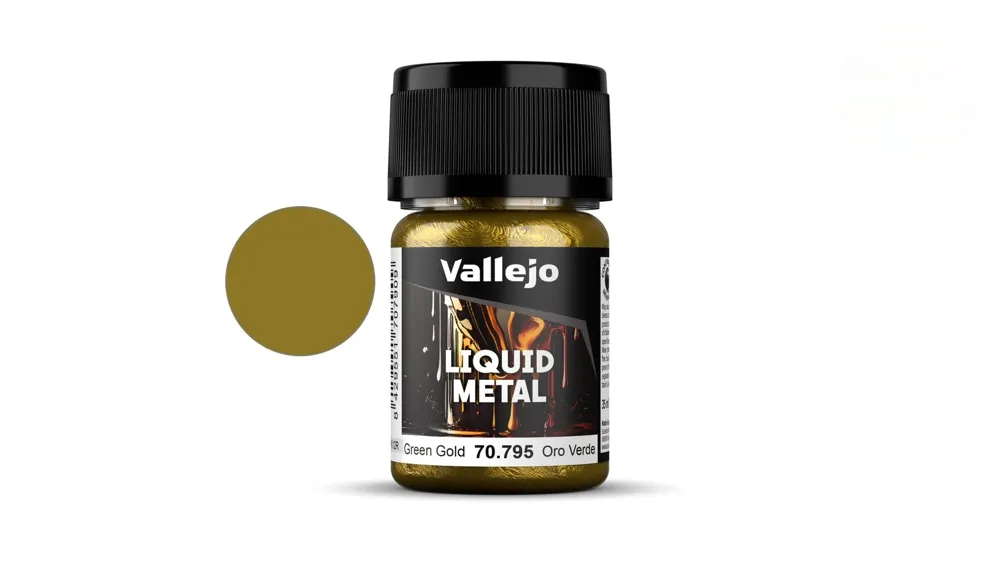 Lahvička metalické barvy Vallejo Liquid Metal 70795 zelené zlato 35 ml