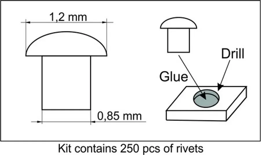 Sada resinových nýtů Plus Model 463 o průměru 1,2 mm, 250 kusů