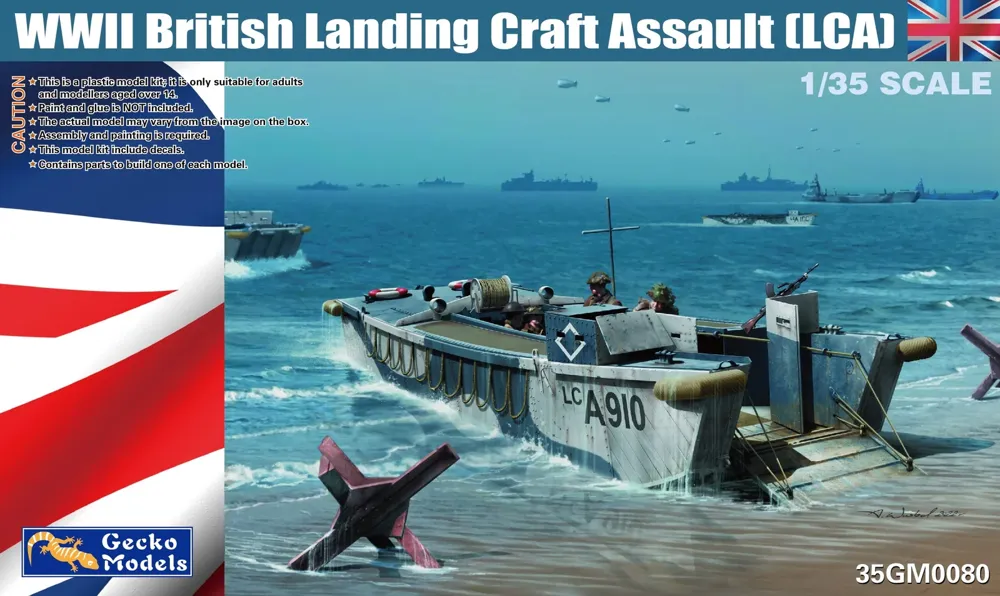 Krabice stavebnice Gecko Models 35GM0080 britský vyloďovací člun LCA v měřítku 1/35