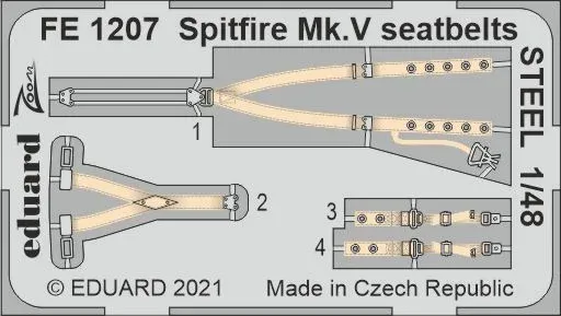 Barevný ocelový fotolept Eduard Zoom FE1207 upínací pásy Spitfire Mk.V v měřítku 1/48