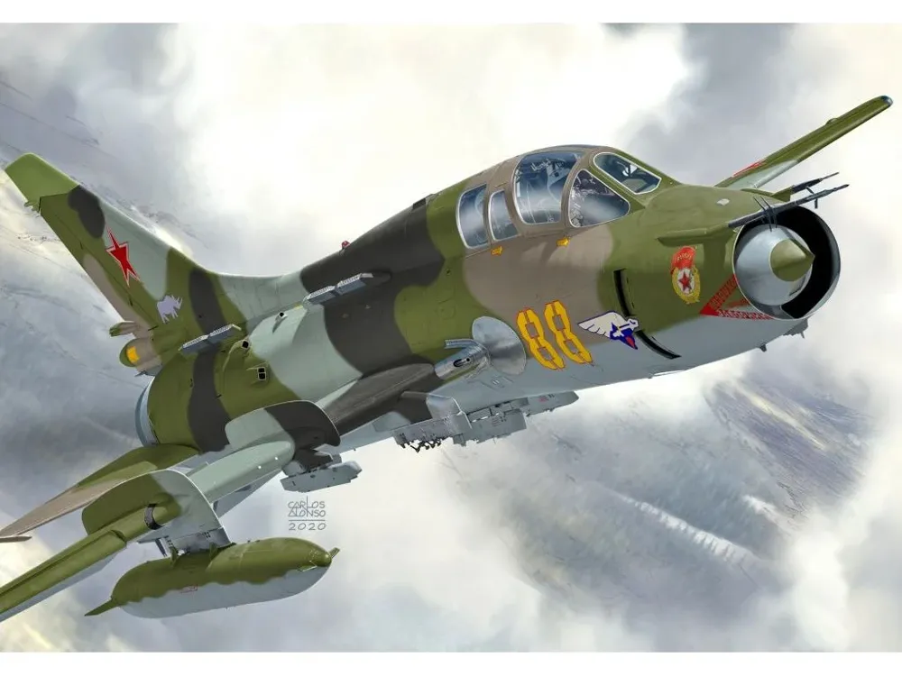 Krabice stavebnice Kovozávody Prostějov KPM0208 Su-17UM3/Su-22UM3 v měřítku 1/72