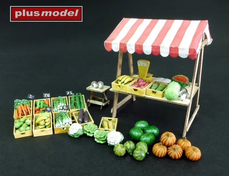 Resinové a dřevěné díly setu Plus Model 580 Zeleninový trh v měřítku 1/35