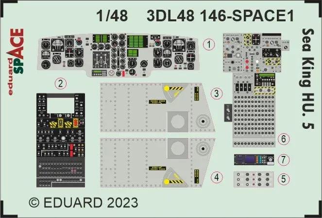 Sada Eduard SPACE 3DL48146 Sea King HU.5 1/48 – 3D obtisky a ocelové leptané díly