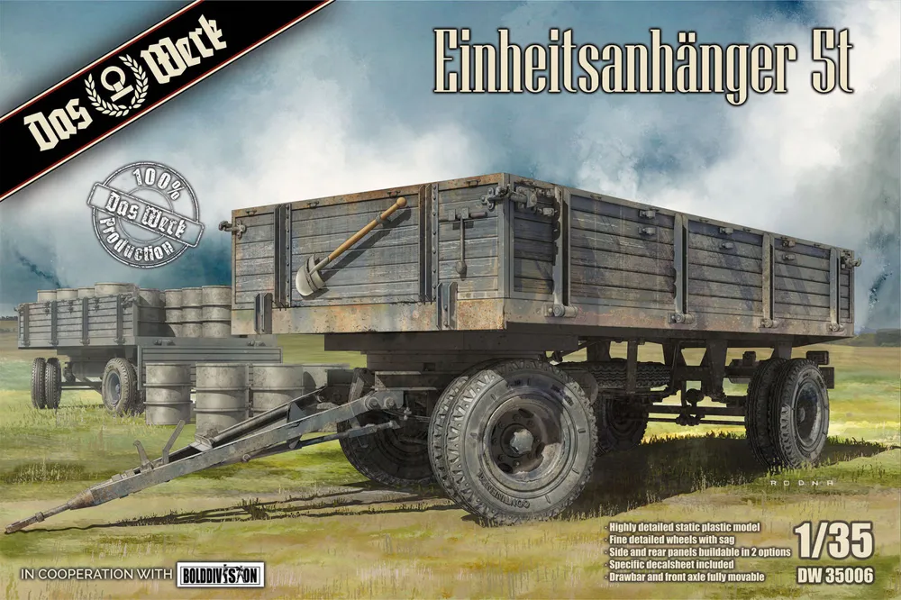 Krabice stavebnice Das Werk DW35006 Einheitsanhänger 5t v měřítku 1/35