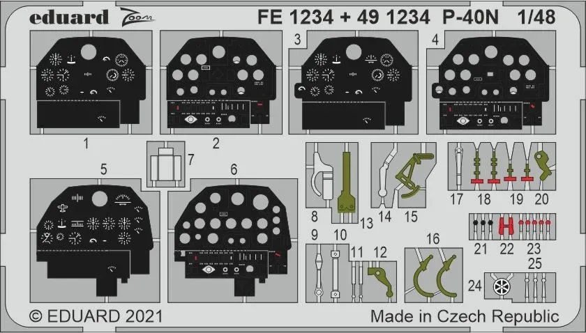 Barevný fotolept Eduard Zoom FE1234 pro P-40N 1/48 s díly kokpitu