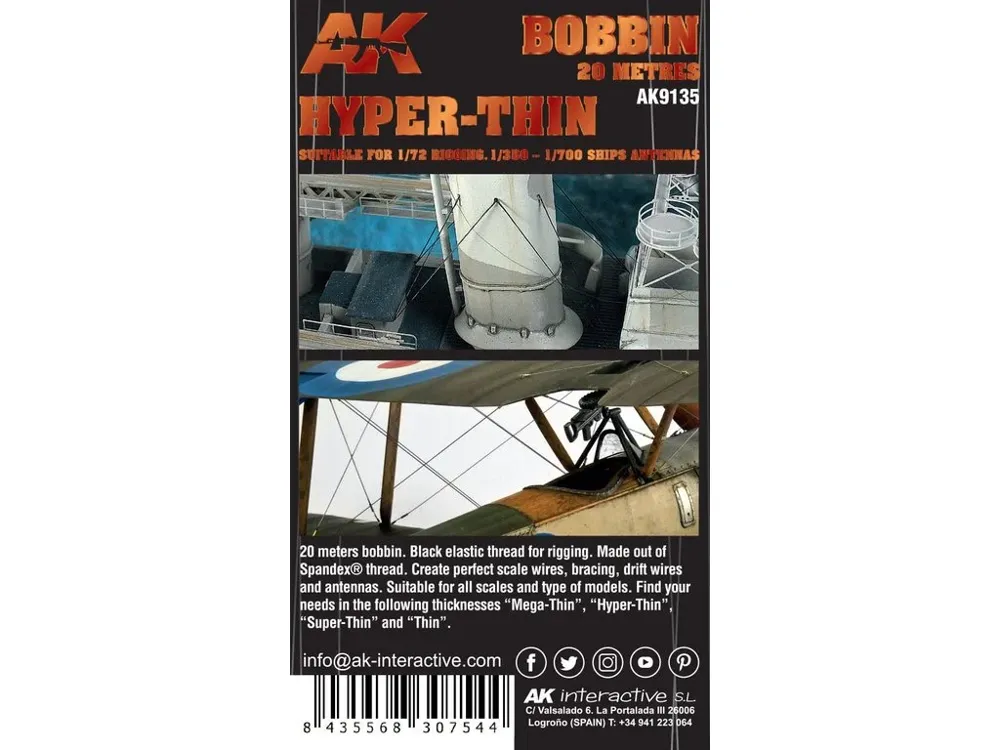 Cívka elastické nitě AK Interactive AK9135 Elastic Rigging Bobbin Hyper-Thin, 20 m