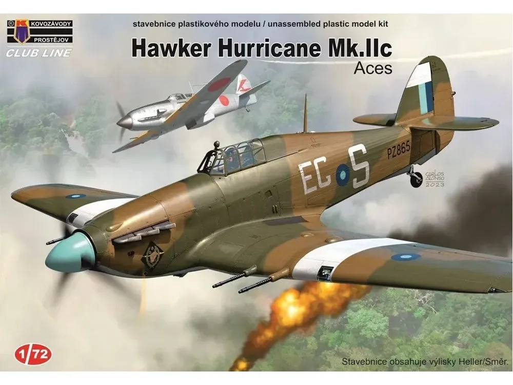 Krabice plastikové stavebnice Kovozávody Prostějov 1/72 Hawker Hurricane Mk.IIc Aces