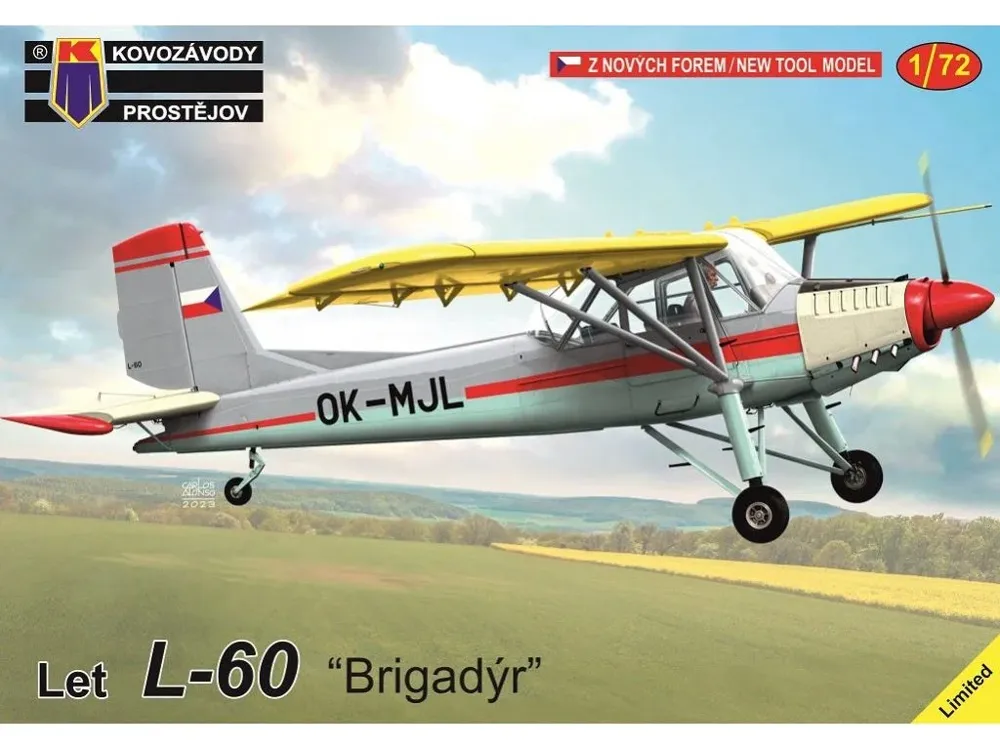Krabice plastikové stavebnice Kovozávody Prostějov 1/72 Let L-60 Brigadýr KPM0382