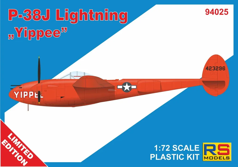 Krabice plastikové stavebnice RS Models 94025 P-38J-20 Yippee v měřítku 1/72