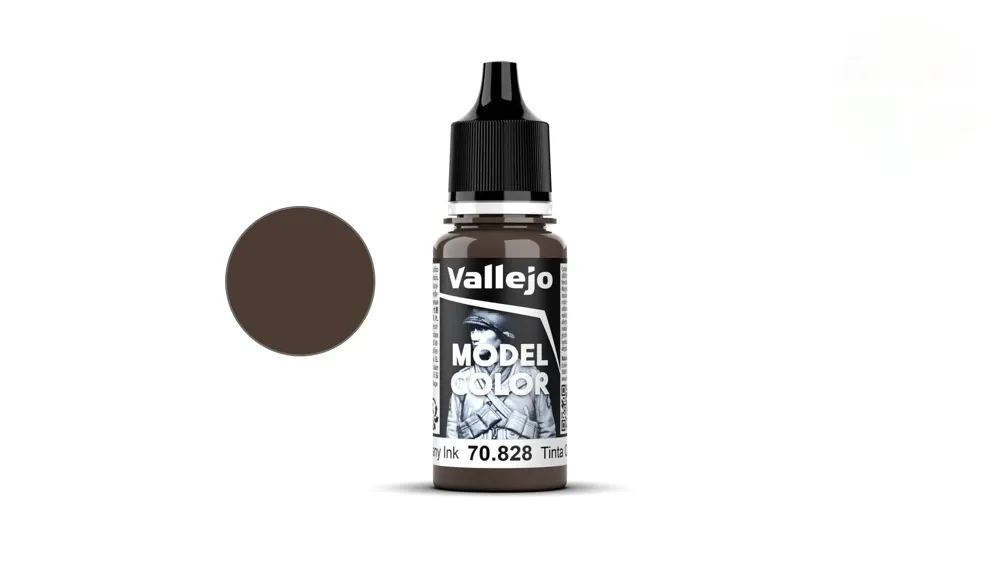 Lahvička transparentního inkoustu Vallejo Model Color 70828 Mahogany Ink 18 ml