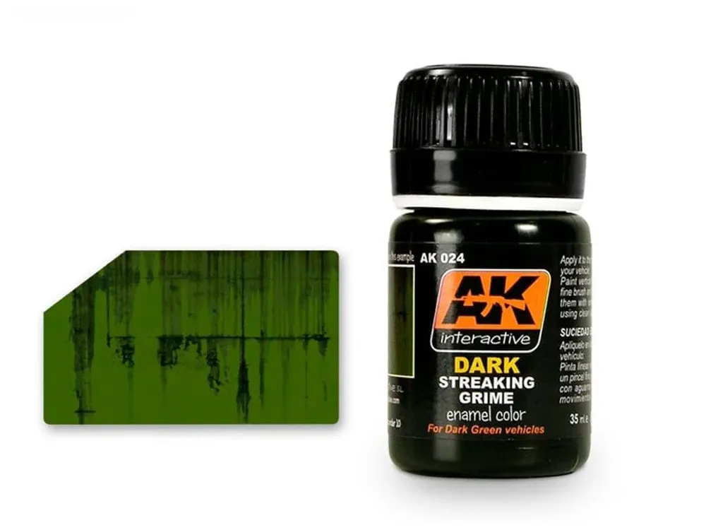 Lahvička emailového efektu AK Interactive AK024 Streaking Grime for Dark Vehicles 35 ml