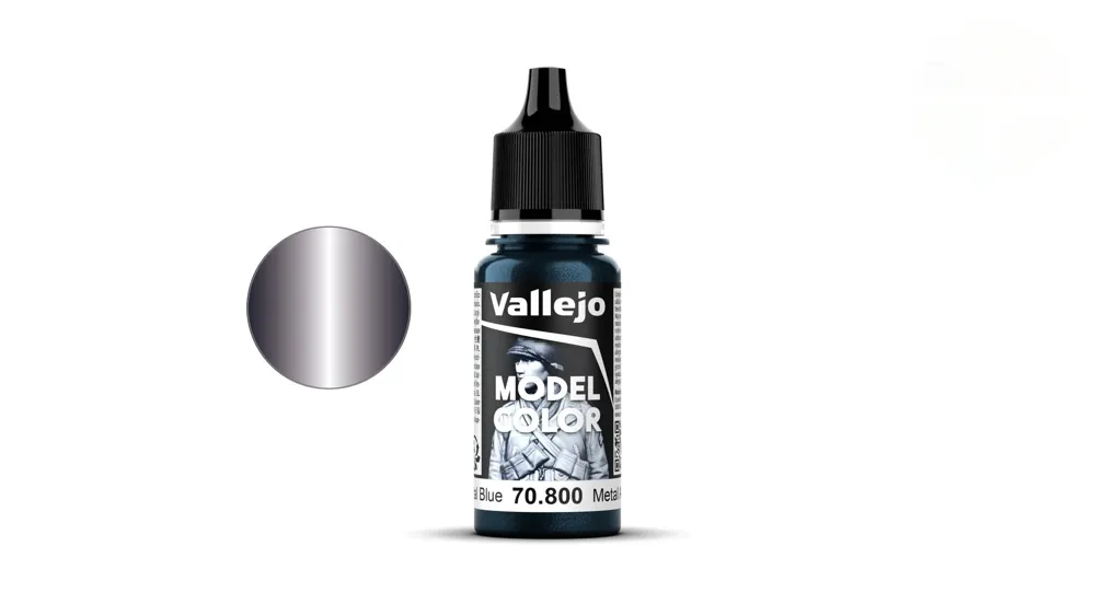 Lahvička akrylové barvy Vallejo Model Color 70800 ocelově modrá metalická, 18 ml