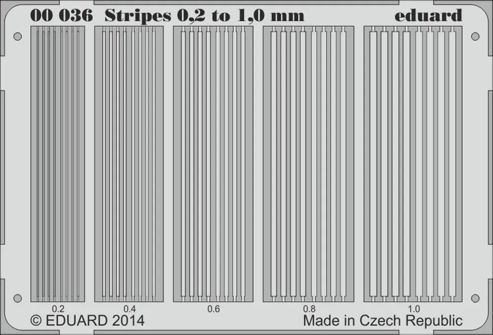 Fotoleptaný arch Eduard 00036 s páskami o šířce 0,2 až 1 mm