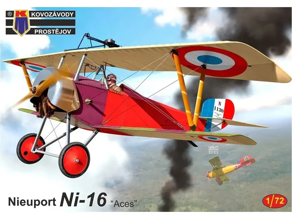 Krabice plastikové stavebnice Kovozávody Prostějov 1/72 Nieuport Ni-16 Aces, kód KPM0451