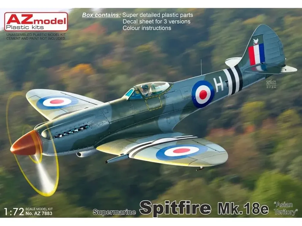 Krabice plastikové stavebnice AZ Model 1/72 Spitfire Mk.18e Asian Teritory, kód AZ7883