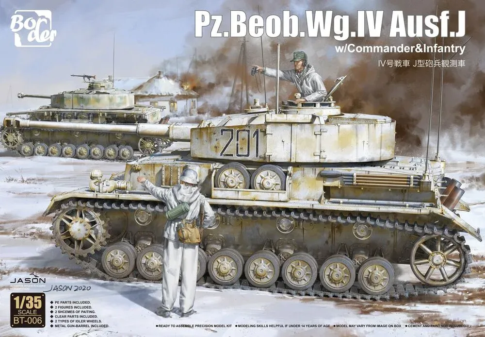 Krabice stavebnice Border Model BT006 Pz.Beob.Wg. IV Ausf. J 1/35 s figurkami velitele a pěchoty