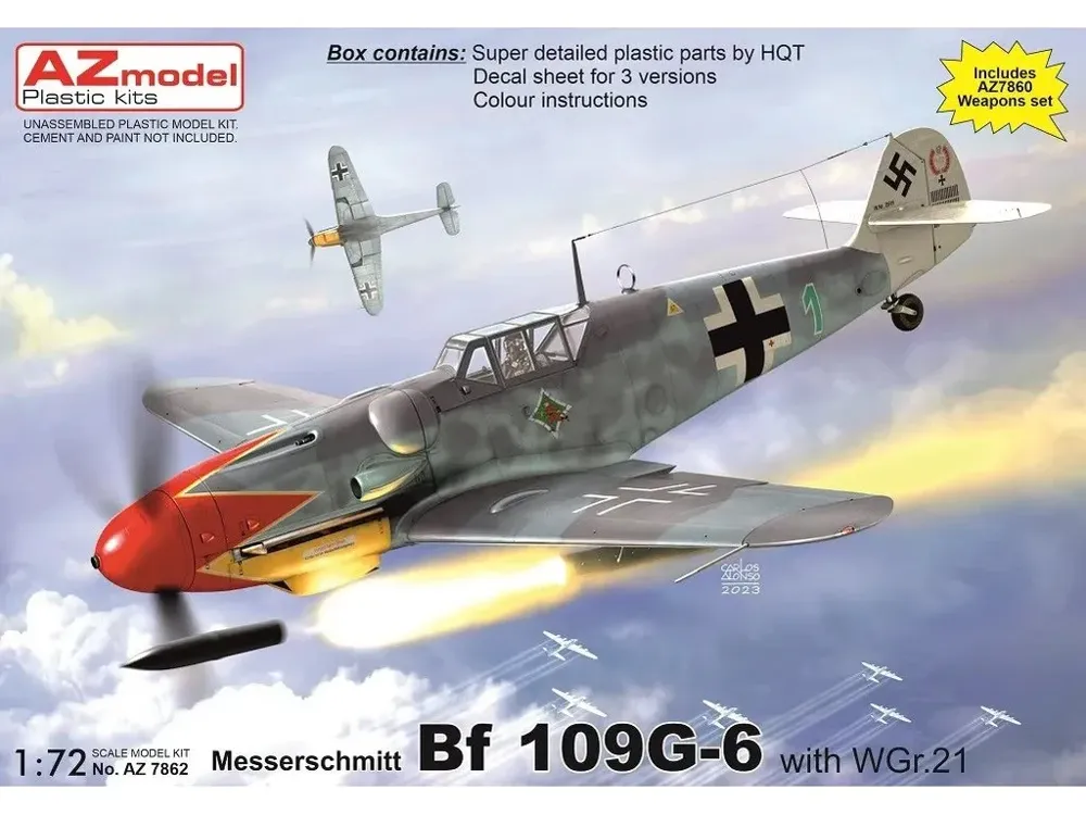 Krabice plastikové stavebnice AZ Model 1/72 Bf 109G-6 with WGr.21, kód AZ7862