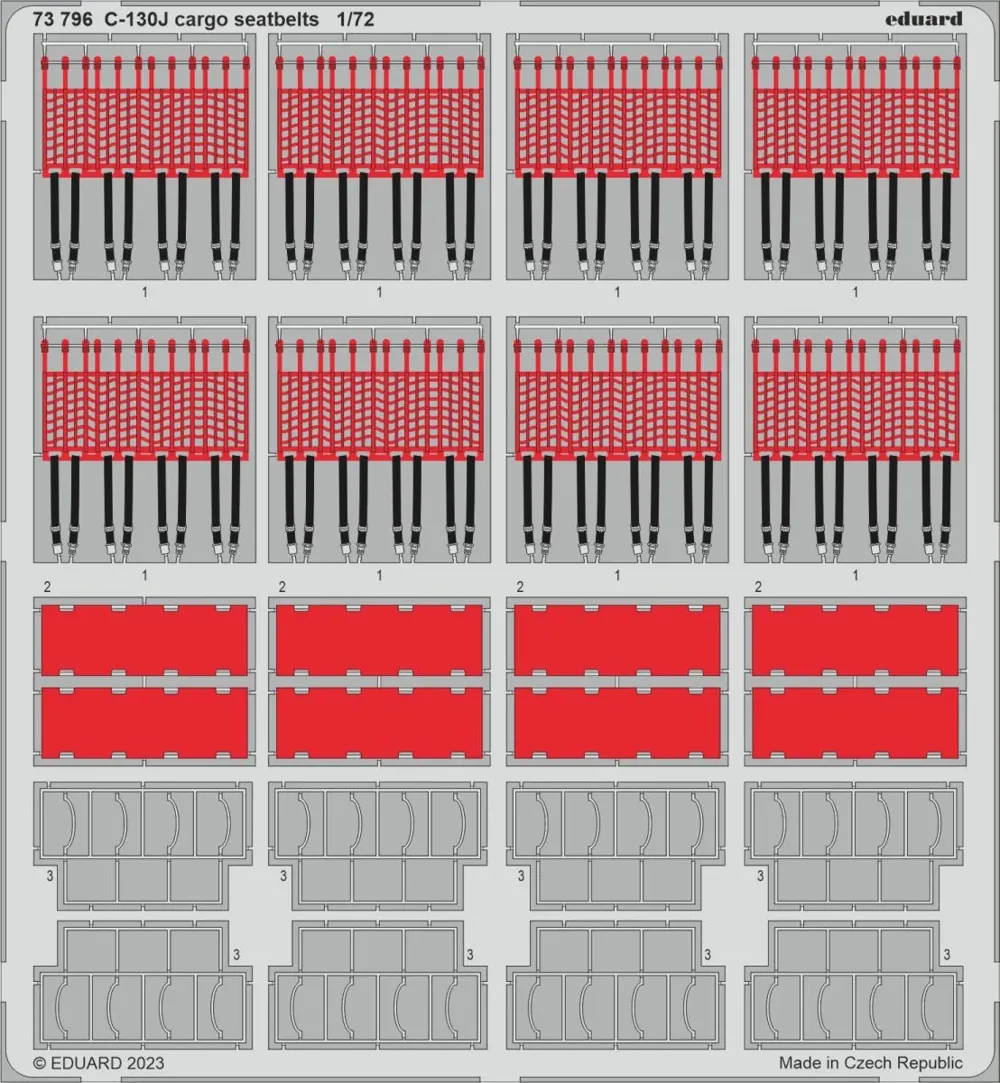 Fotoleptaná sada Eduard 73796 C-130J cargo seatbelts 1/72 pro stavebnici Zvezda