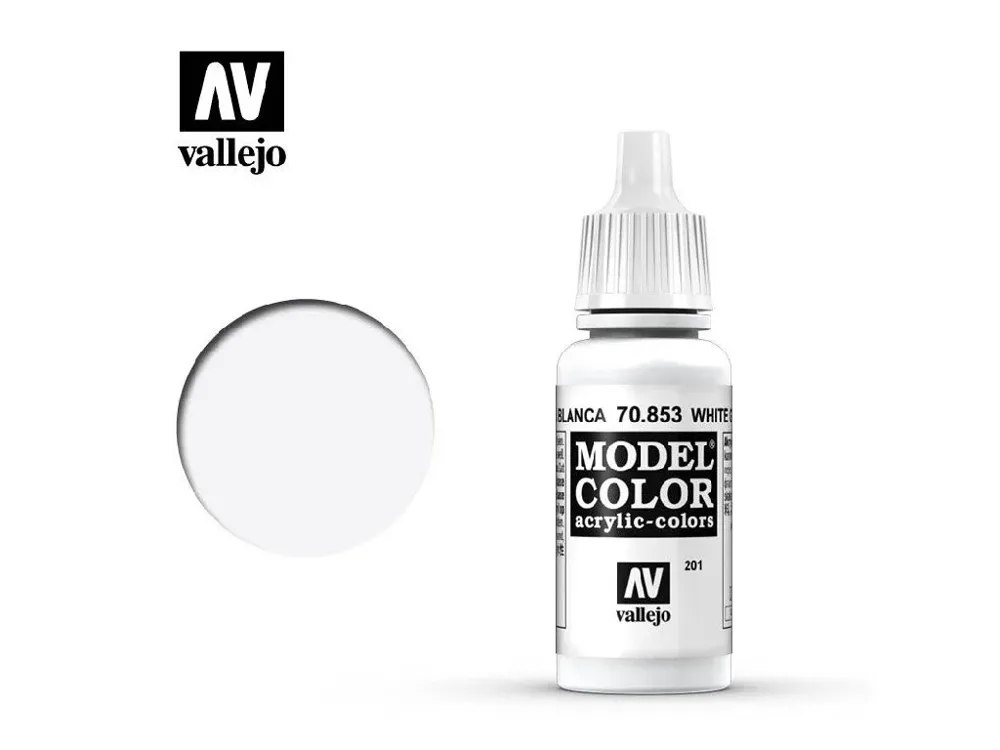 Lahvička akrylové barvy Vallejo Model Color 70853 bílá lazura (White Glaze) 17 ml