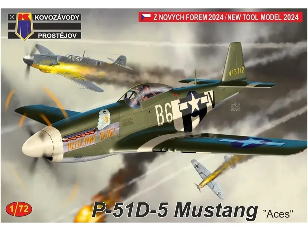 Krabice plastikové stavebnice Kovozávody Prostějov KPM0483 P-51D-5 Mustang „Aces" v měřítku 1/72