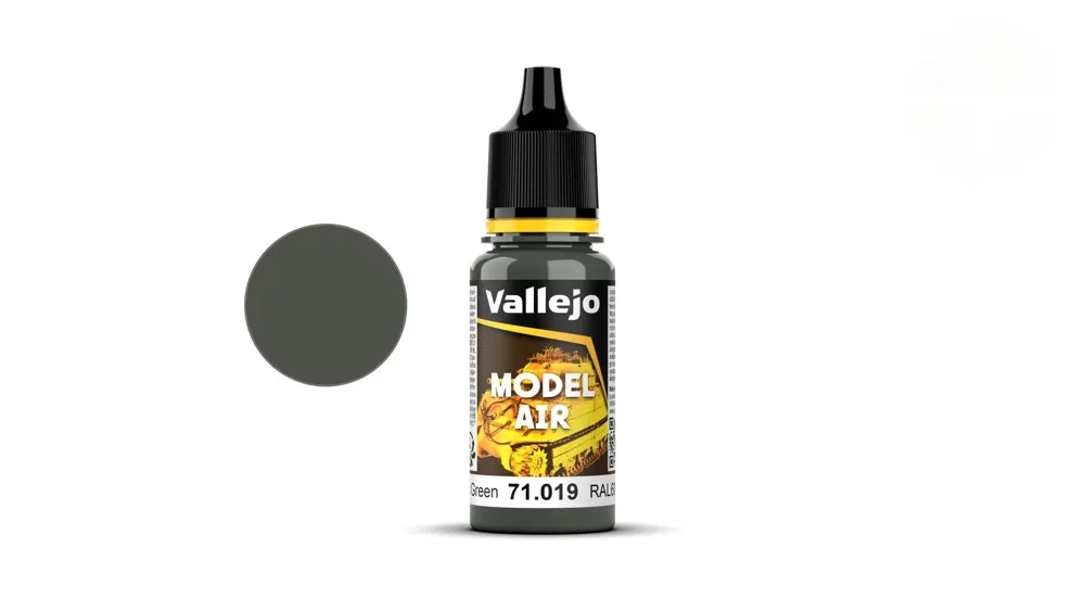 Lahvička akrylové barvy Vallejo Model Air 71019 tmavě zelená RAL 6007, 18 ml
