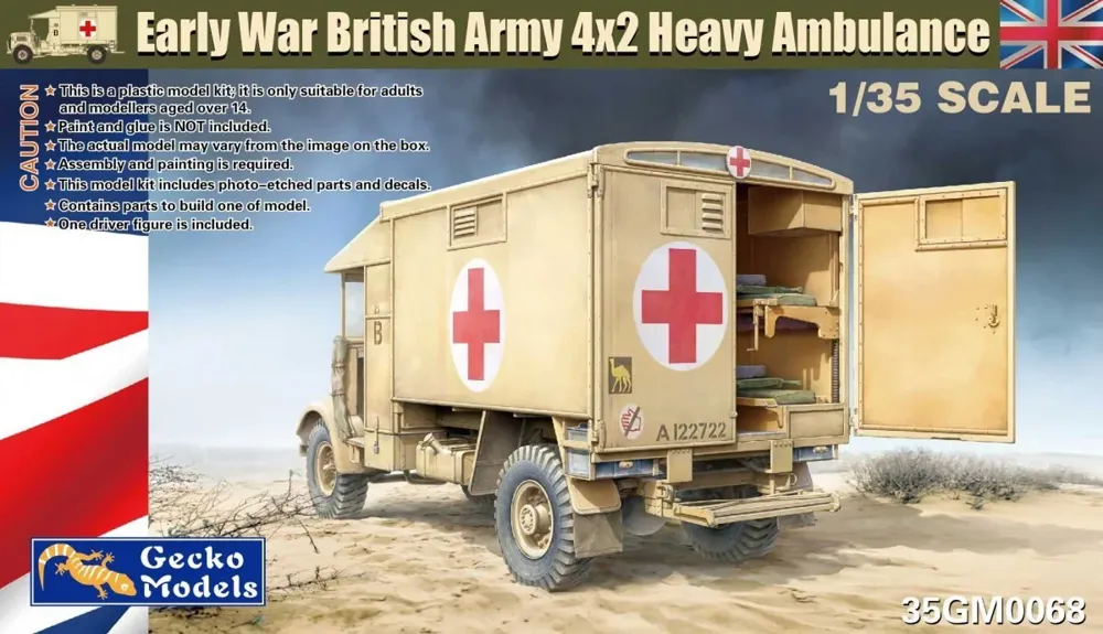 Krabice stavebnice Gecko Models 35GM0068 Austin K2Y Heavy Ambulance v měřítku 1/35