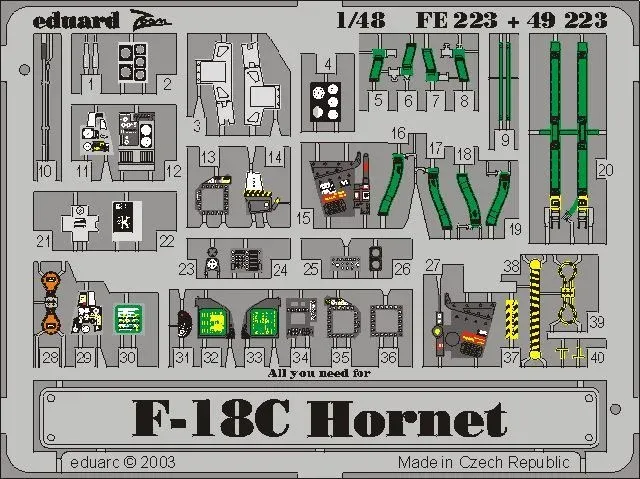 Plát barevných fotoleptů Eduard FE223 Zoom pro kokpit F-18C Hasegawa