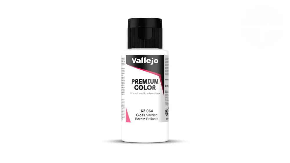Lahvička lesklého laku Vallejo Premium Color 62064 Gloss Varnish 60 ml