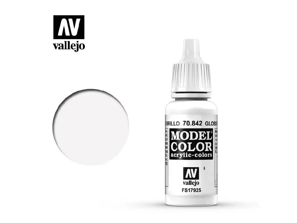 Lahvička akrylové barvy Vallejo Model Color 70842 lesklá bílá (Gloss White) 17 ml