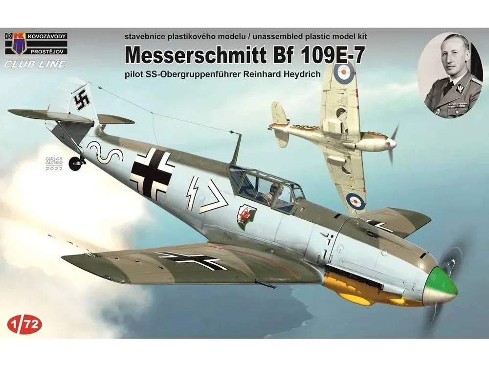 Krabice stavebnice Kovozávody Prostějov CLK0007 Club Line Messerschmitt Bf 109E-7 v měřítku 1/72