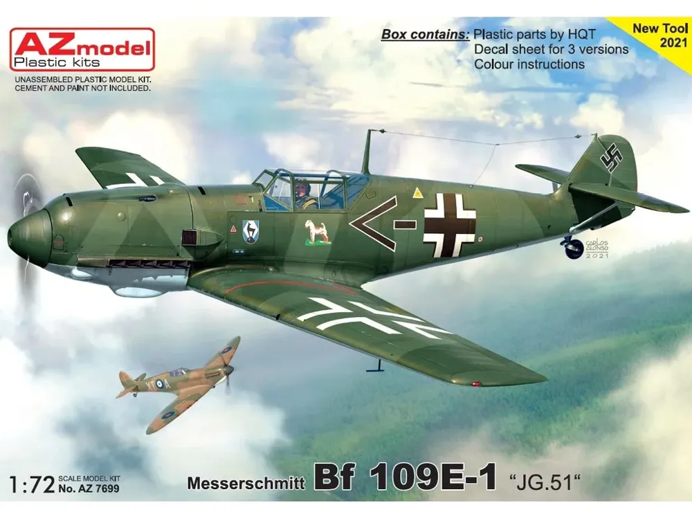 Krabice stavebnice AZ Model AZ7699 Messerschmitt Bf 109E-1 JG.51 v měřítku 1/72