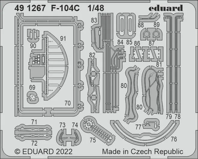 Fotolepty Eduard 491267 F-104C 1/48 pro stavebnici Kinetic, leptaný kovový plát