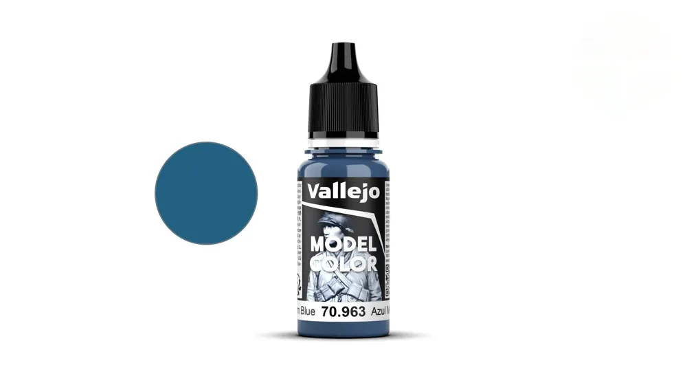 Lahvička akrylové barvy Vallejo Model Color 70963 středně modrá matná, 18 ml