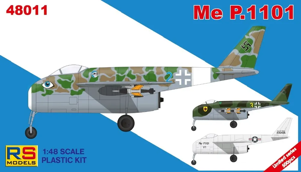 Krabice plastikové stavebnice RS Models 48011 Messerschmitt P.1101 Limited v měřítku 1/48