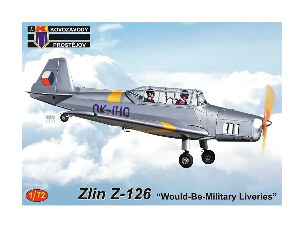 Krabice stavebnice Kovozávody Prostějov KPM0409 Zlin Z-126 1/72 s vojenskými liveries