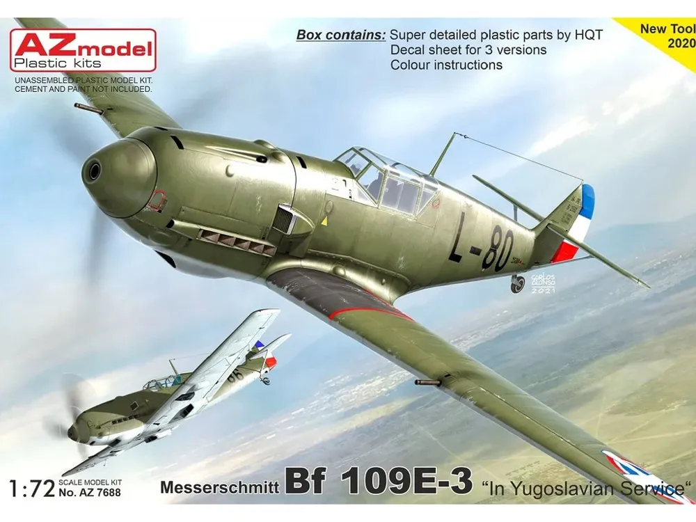 Krabice plastikové stavebnice AZ Model 1/72 Bf 109E-3 In Yugoslavian Service, kód AZ7688