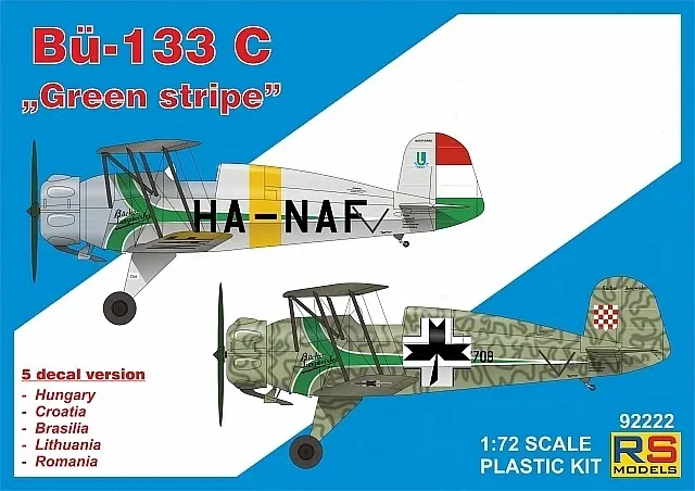 1/72 Bücker 133 C "Green Stripe" - 5 decal v. for Hunga., Crotia, Brasilia, Lithu, Roman.