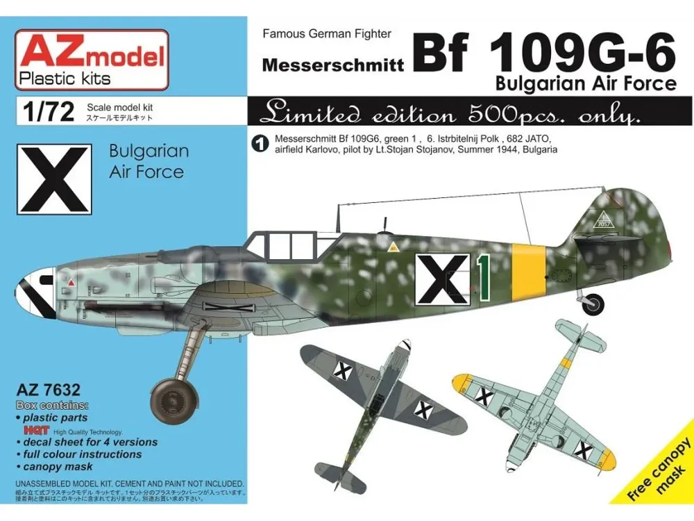Krabice plastikové stavebnice AZ Model 1/72 Bf 109G-6 Bulgarian Air Force, kód AZ7632