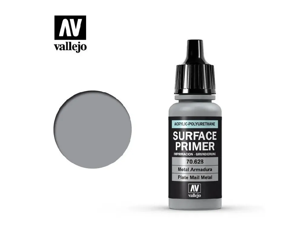 Lahvička základové barvy Vallejo Surface Primer 70628 kovová zbroj Plate Mail Metal 17 ml