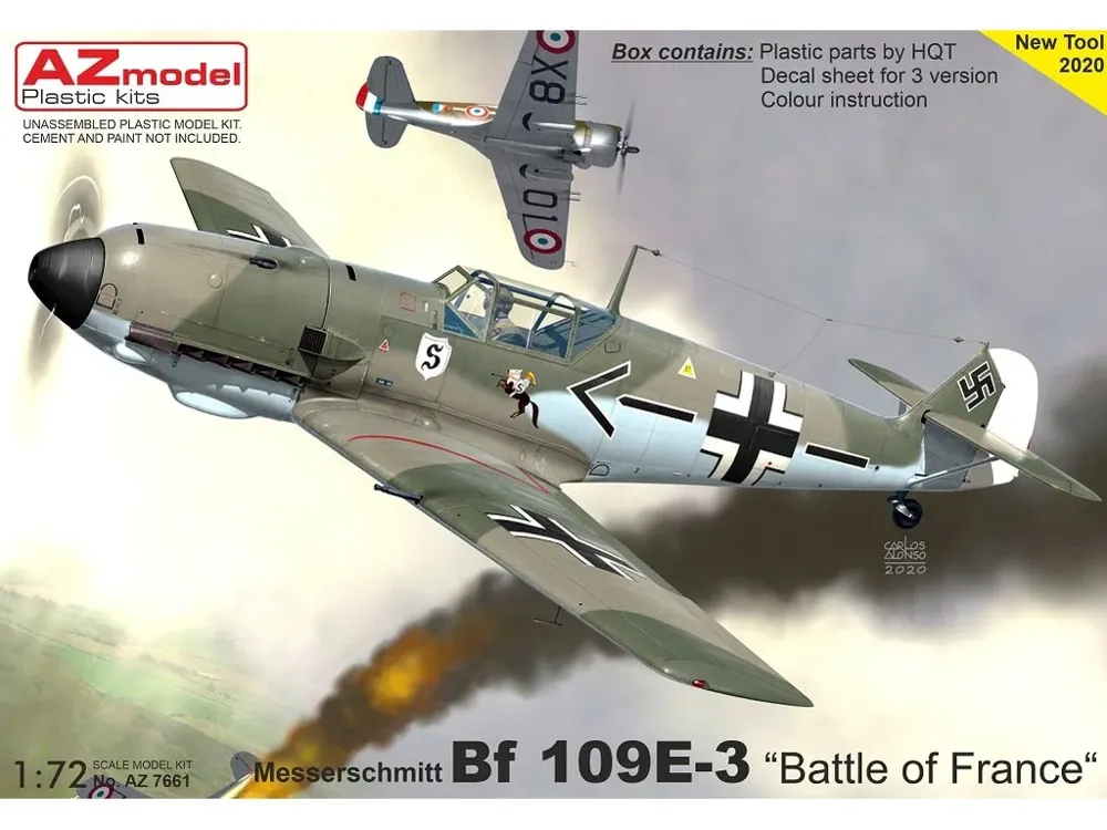 Krabice plastikové stavebnice AZ Model AZ7661 Messerschmitt Bf 109E-3 Battle of France v měřítku 1/72
