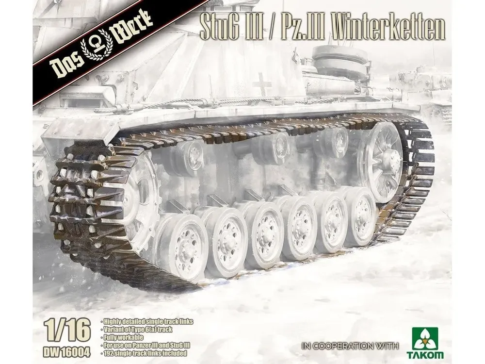 Plastikové zimní pásy Das Werk DW16004 Winterketten 1/16 pro StuG III a Pz.Kpfw. III