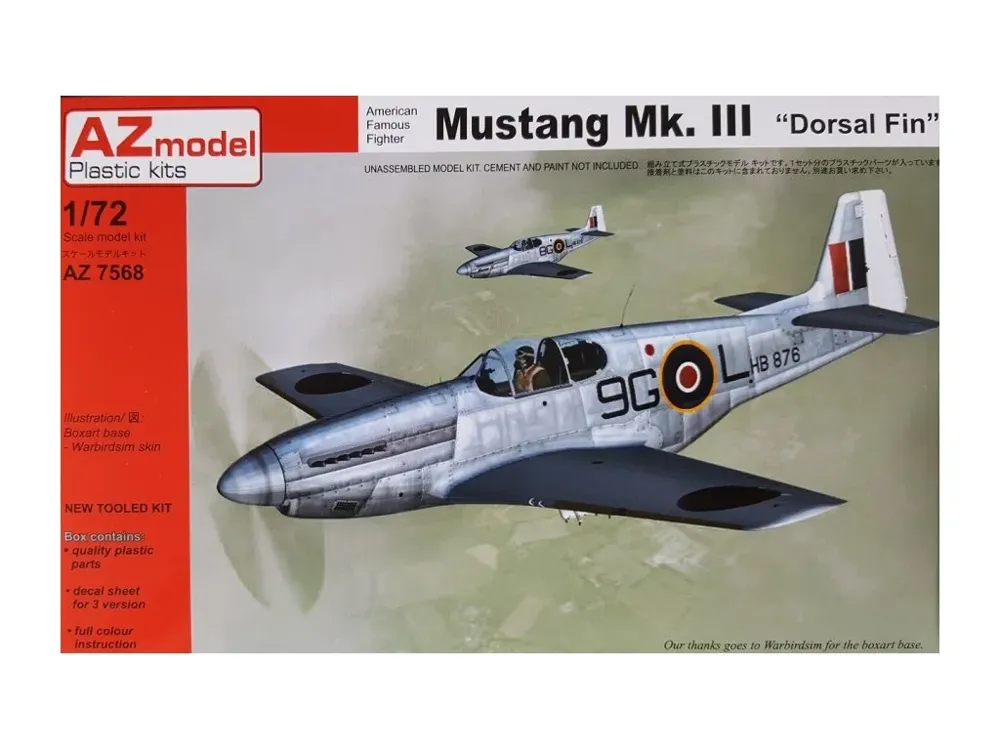 Plastiková stavebnice AZ Model 1/72 North American Mustang Mk.III Dorsal fin, kód AZ7568