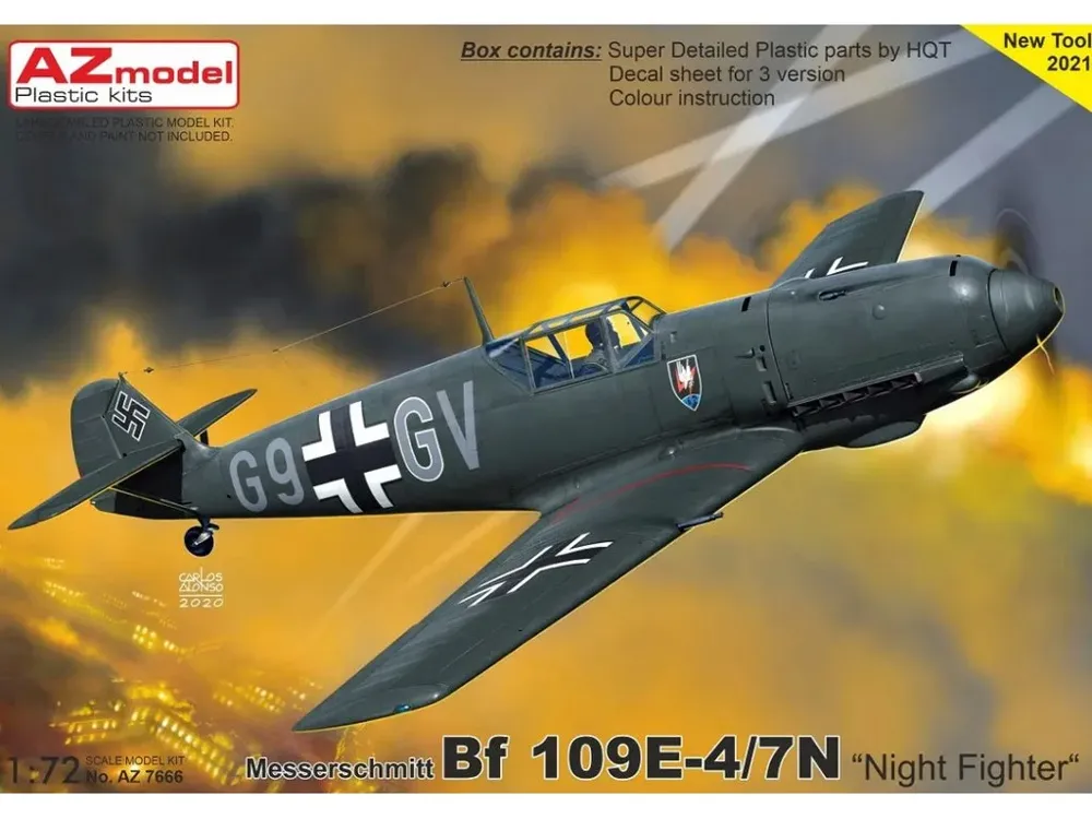 Krabice plastikové stavebnice AZ Model AZ7666 Messerschmitt Bf 109E-4/7N Night Fighter 1/72