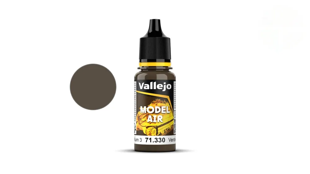 Lahvička akrylové barvy Vallejo Model Air 71330 khaki zelená č. 3, 18 ml s kapátkem