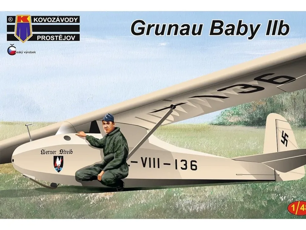 Krabice stavebnice Kovozávody Prostějov KPM4813 Schneider Grunau Baby v měřítku 1/48