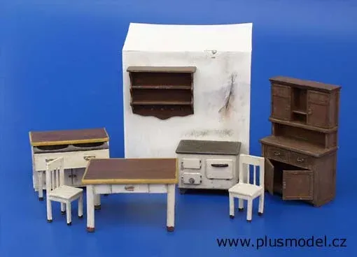 Resinová sada Plus Model 109 kuchyňský nábytek v měřítku 1/35 pro diorámata