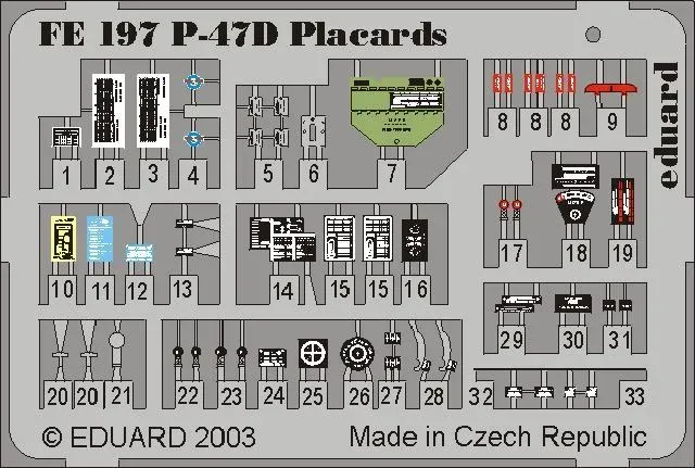 Barevné fotolepty Eduard Zoom FE197 P-47D placards v měřítku 1/48